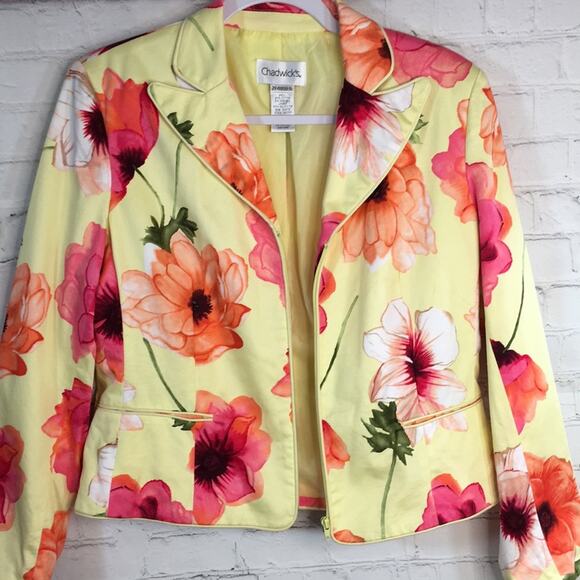 Chadwick's Blazer‎ Womens 8 Petite Yellow Floral Spring Colorful Gardencore - Picture 6 of 9
